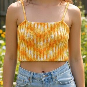 😍2/$20 Cropped Knit Baby Tank Orange Yellow Sz XS Cottagecore Boho Y2K